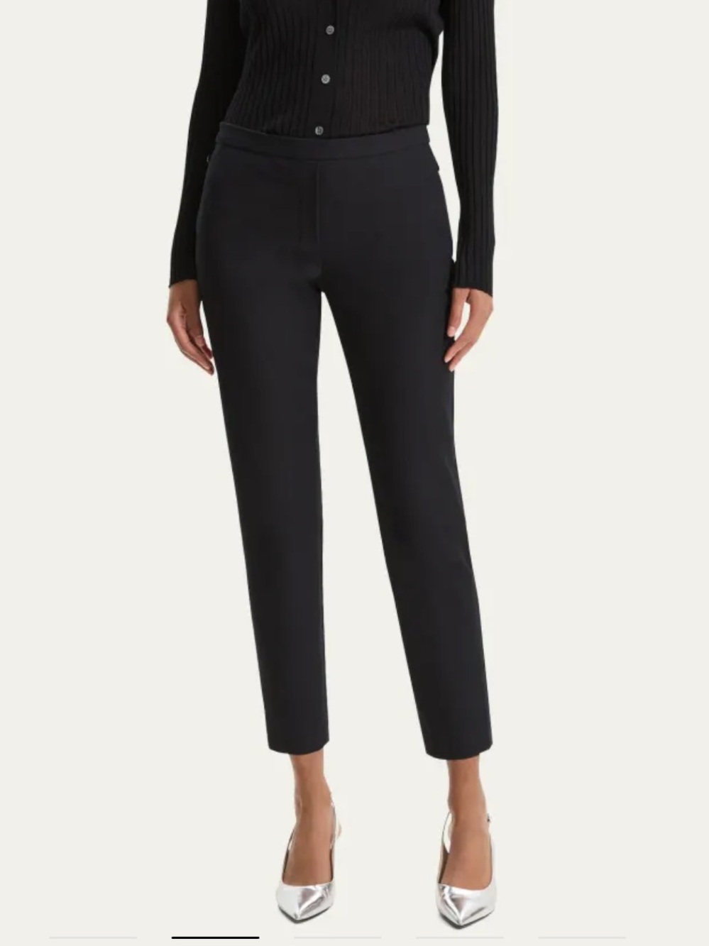 Theory Thaniel Cropped Pants Women 4 Black Cotton Blend Stretch Minimalist Clean